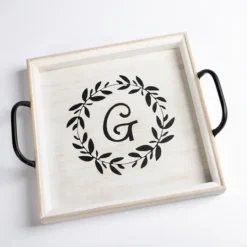 Kirkland's Home Monogram G Wood Tray With Handles- Decorative Trays