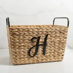 Kirkland's Home Monogram H Woven Rat Metal Handle Basket- Baskets & Boxes