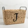 Kirkland's Home Monogram J Woven Rat Metal Handle Basket- Baskets & Boxes