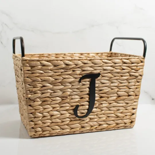 Kirkland's Home Monogram J Woven Rat Metal Handle Basket- Baskets & Boxes