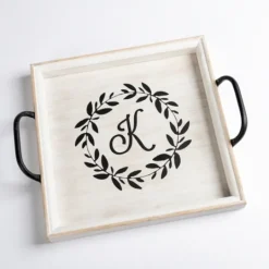 Kirkland's Home Monogram K Wood Tray With Handles- Decorative Trays