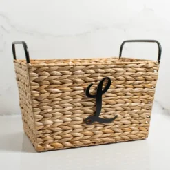 Kirkland's Home Monogram L Woven Rat Metal Handle Basket- Baskets & Boxes