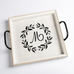 Kirkland's Home Monogram M Wood Tray With Handles- Decorative Trays