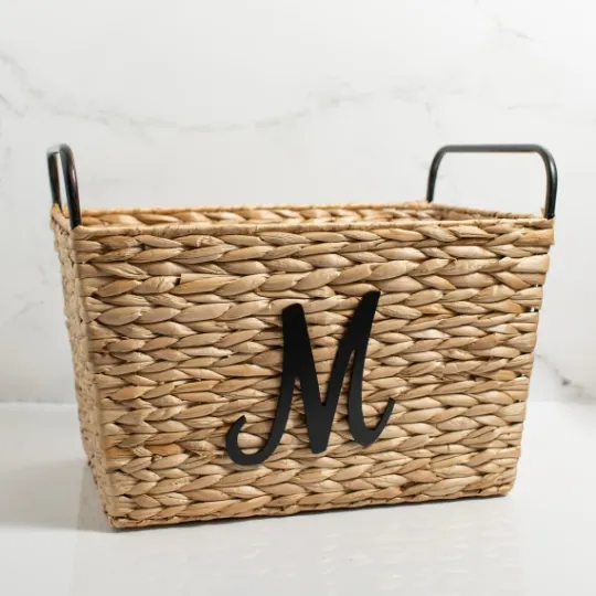 Kirkland's Home Monogram M Woven Rat Metal Handle Basket- Baskets & Boxes