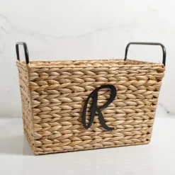 Kirkland's Home Monogram R Woven Rat Metal Handle Basket- Baskets & Boxes