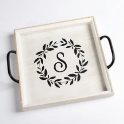 Kirkland's Home Monogram S Wood Tray With Handles- Decorative Trays