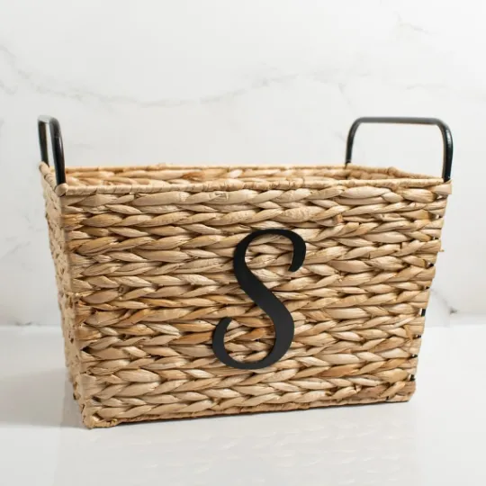 Kirkland's Home Monogram S Woven Rat Metal Handle Basket- Baskets & Boxes