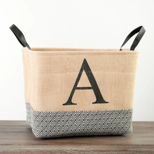 Kirkland's Home Monogrammed A Black Diamond Jute Storage Bin- Baskets & Boxes