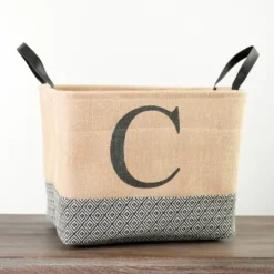 Kirkland's Home Monogrammed C Black Diamond Jute Storage Bin- Baskets & Boxes