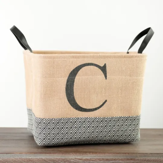 Kirkland's Home Monogrammed C Black Diamond Jute Storage Bin- Baskets & Boxes