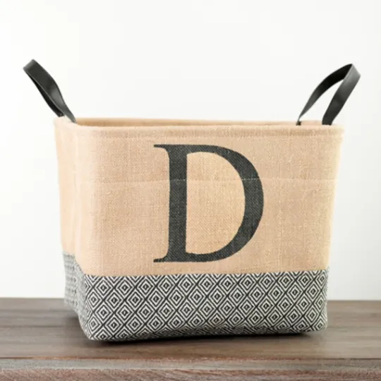 Kirkland's Home Monogrammed D Black Diamond Jute Storage Bin- Baskets & Boxes