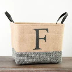 Kirkland's Home Monogrammed F Black Diamond Jute Storage Bin- Baskets & Boxes