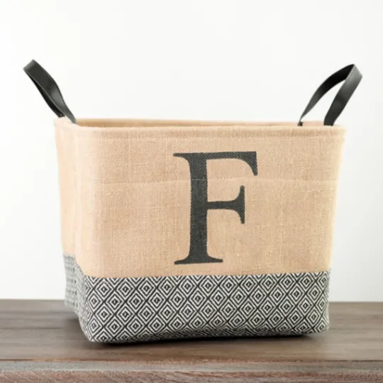 Kirkland's Home Monogrammed F Black Diamond Jute Storage Bin- Baskets & Boxes