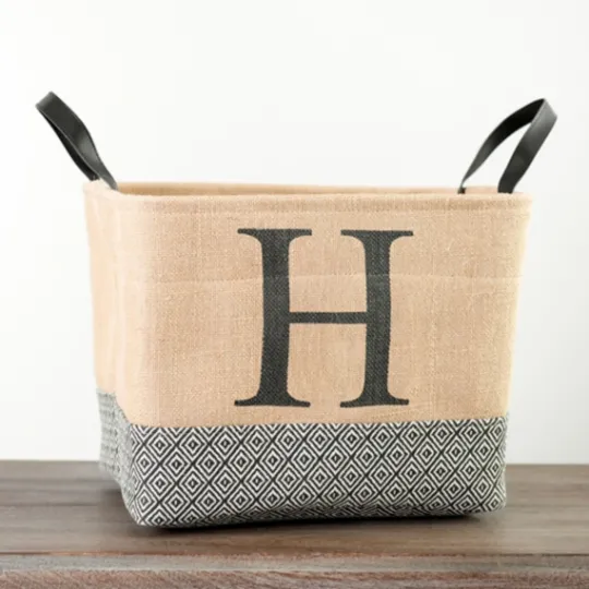 Kirkland's Home Monogrammed H Black Diamond Jute Storage Bin- Baskets & Boxes