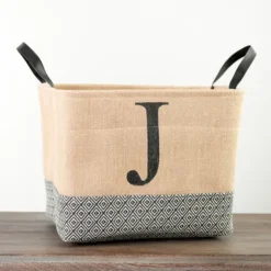 Kirkland's Home Monogrammed J Black Diamond Jute Storage Bin- Baskets & Boxes