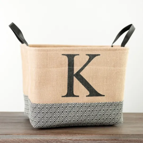 Kirkland's Home Monogrammed K Black Diamond Jute Storage Bin- Baskets & Boxes