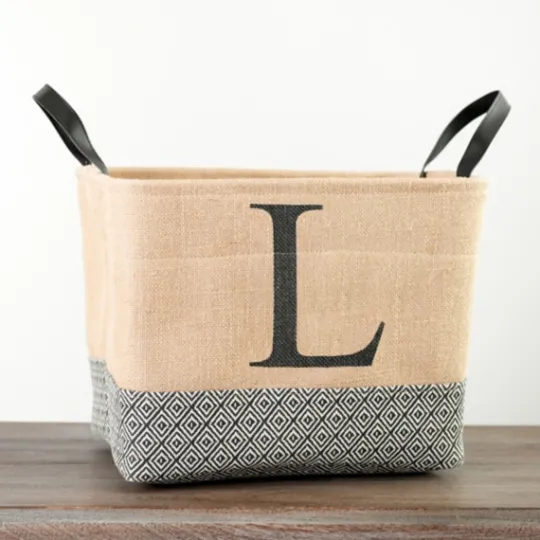 Kirkland's Home Monogrammed L Black Diamond Jute Storage Bin- Baskets & Boxes