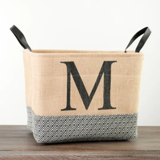 Kirkland's Home Monogrammed M Black Diamond Jute Storage Bin- Baskets & Boxes