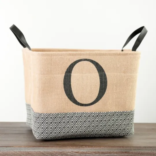 Kirkland's Home Monogrammed O Black Diamond Jute Storage Bin- Baskets & Boxes