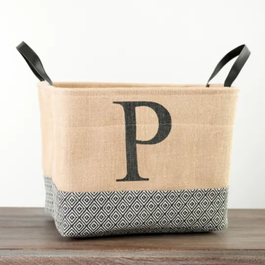 Kirkland's Home Monogrammed P Black Diamond Jute Storage Bin- Baskets & Boxes