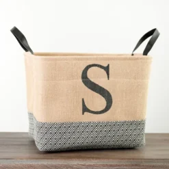 Kirkland's Home Monogrammed S Black Diamond Jute Storage Bin- Baskets & Boxes