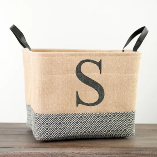 Kirkland's Home Monogrammed S Black Diamond Jute Storage Bin- Baskets & Boxes