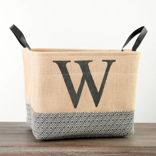 Kirkland's Home Monogrammed W Black Diamond Jute Storage Bin- Baskets & Boxes