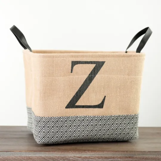 Kirkland's Home Monogrammed Z Black Diamond Jute Storage Bin- Baskets & Boxes