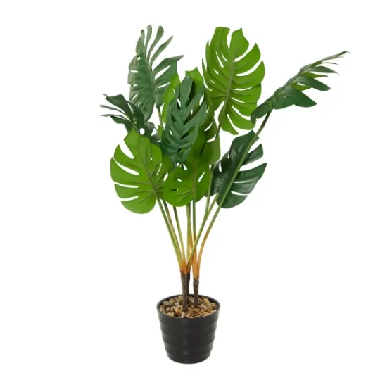 Kirkland's Home Monstera Plant In Ribbed Rock Planter- Trees & Topiaries