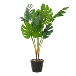 Kirkland's Home Monstera Plant In Ribbed Rock Planter- Trees & Topiaries