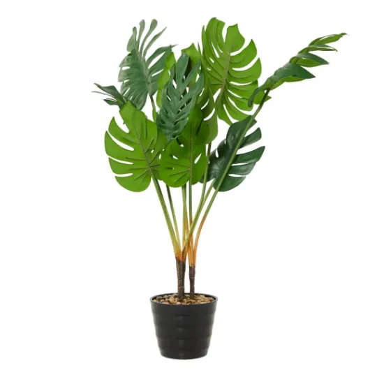 Kirkland's Home Monstera Plant In Ribbed Rock Planter- Trees & Topiaries