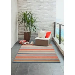 Kirkland's Home Multi Dhurri Stripe Indoor/Outdoor Area Rug, 5X7- Outdoor Rugs