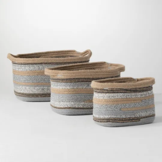 Kirkland's Home Multicolor Jute And Polyester Baskets, Set Of 3- Baskets & Boxes