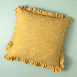 Kirkland's Home Mustard Chambray Ruffle Edge Pillow- Pillows
