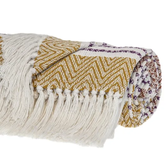 Kirkland's Home Mustard Herringbone Multi Striped Throw- Blankets & Throws