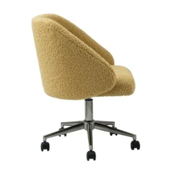 Kirkland's Home Mustard Sherpa Upholstered Swivel Office Chair- Office Furniture