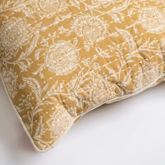 Kirkland's Home Mustard Stitched Blossoms Pillow- Pillows