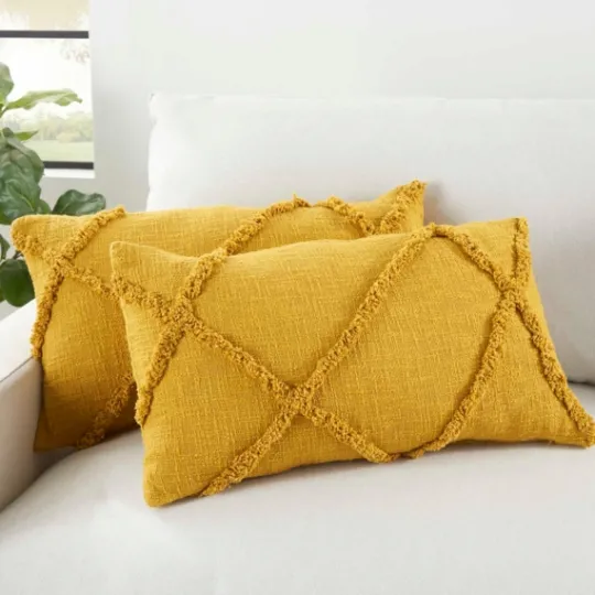 Kirkland's Home Mustard Tufted Diamond Lumbar Pillows, Set Of 2- Pillows