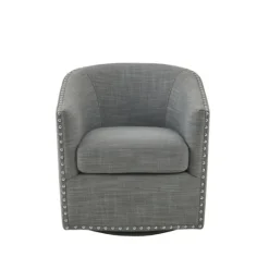 Kirkland's Home Nailhead Swivelling Barrel Accent Chair- Accent Chairs