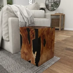 Kirkland's Home Natural Abstract Teak Wood Grain Accent Table- Accent & End Tables