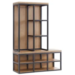 Kirkland's Home Natural Acacia Wood And Metal Hall Tree With Bench- Entryway Furniture