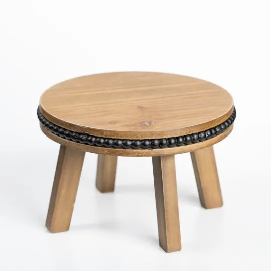 Kirkland's Home Natural And Black Beaded Wood Mini Bench- Decorative Accents
