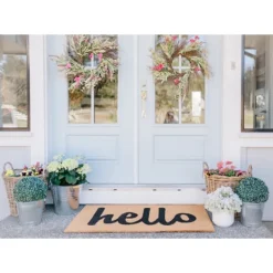 Kirkland's Home Natural And Black Coir Hello Doormat, 29X17 In.- Doormats