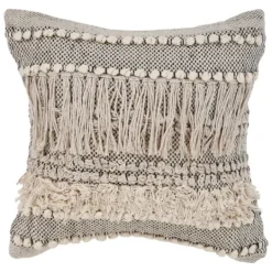 Kirkland's Home Natural And Black Cozy Fringe Pillow- Pillows