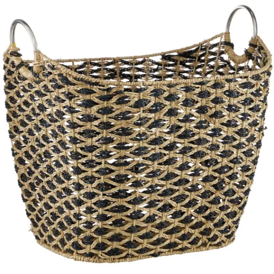 Kirkland's Home Natural And Black Seagrass Diamond Weave Basket- Baskets & Boxes