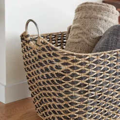 Kirkland's Home Natural And Black Seagrass Diamond Weave Basket- Baskets & Boxes