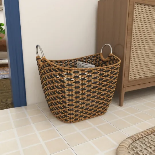Kirkland's Home Natural And Black Seagrass Diamond Weave Basket- Baskets & Boxes