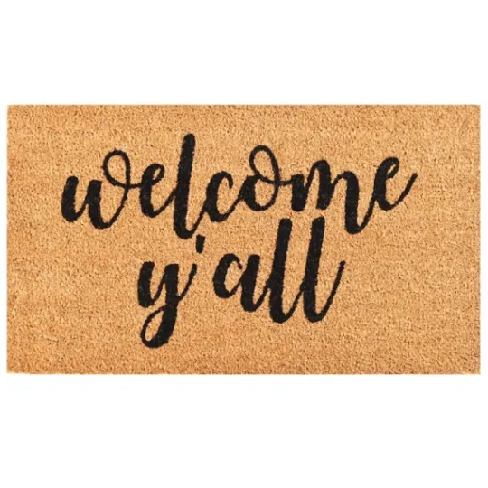 Kirkland's Home Natural And Black Welcome Y'All Doormat- Doormats