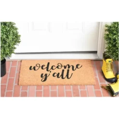 Kirkland's Home Natural And Black Welcome Y'All Doormat- Doormats