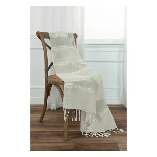 Kirkland's Home Natural And White Colorblock Chevron Throw- Blankets & Throws